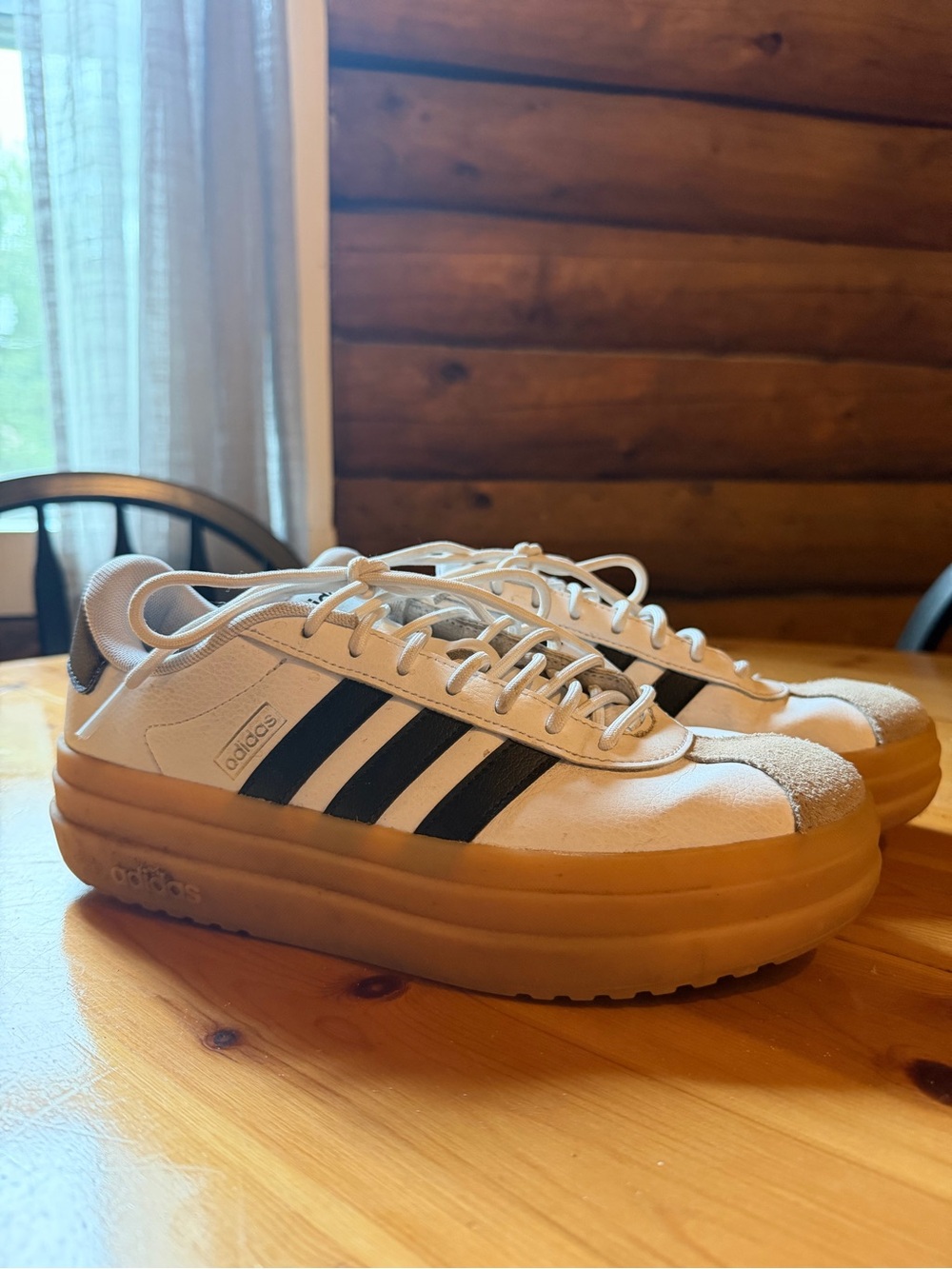 adidas White and Black Platform Lace-Up Sneakers
